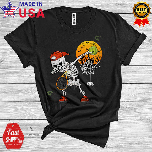 MacnyStore - Skeleton Dabbing Tennis Ball Player Funny Halloween Costume Sports Lover T-Shirt