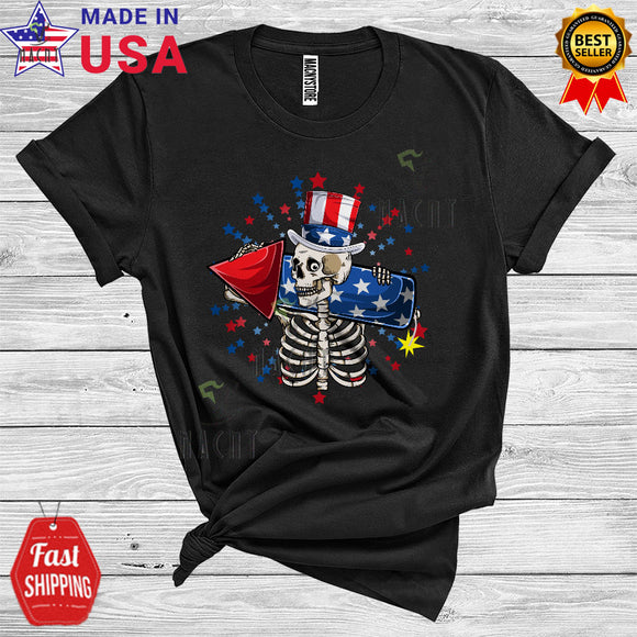 MacnyStore - Skeleton Patriotic Firecracker 4th Of July American Flag Matching Group T-Shirt