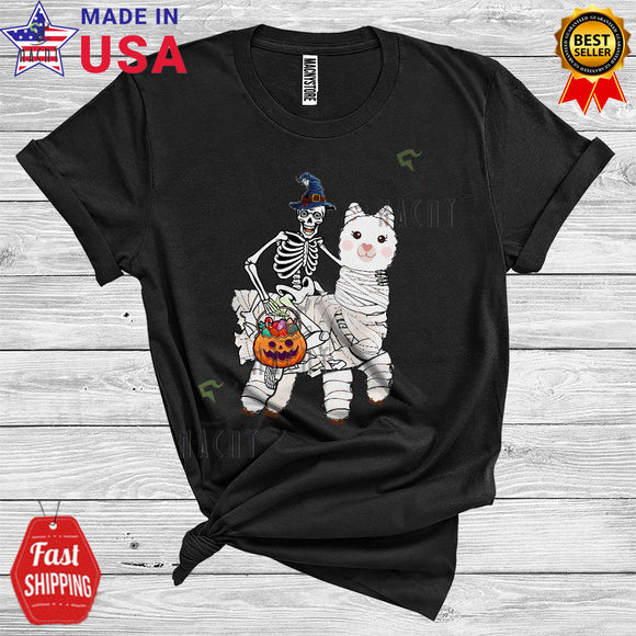 MacnyStore - Skeleton Witch Riding Llama Cute Halloween Animal Pumpkin Candy Lover Kids T-Shirt