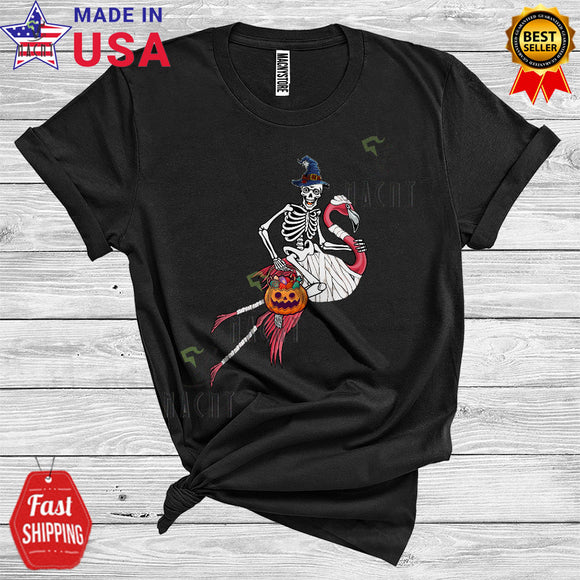 MacnyStore - Skeleton Witch Riding Mummy Flamingo Cute Halloween Animal Pumpkin Candy Lover Kids T-Shirt