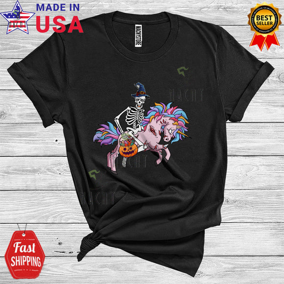 MacnyStore - Skeleton Witch Riding Mummy Unicorn Cute Halloween Pumpkin Candy Lover Kids T-Shirt