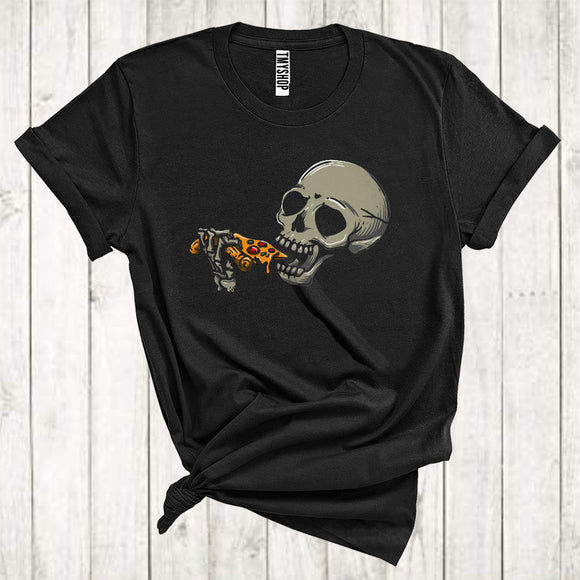 MacnyStore - Skull Eating Pizza Funny Halloween Costume Fast Food Lover Matching Family Group T-Shirt