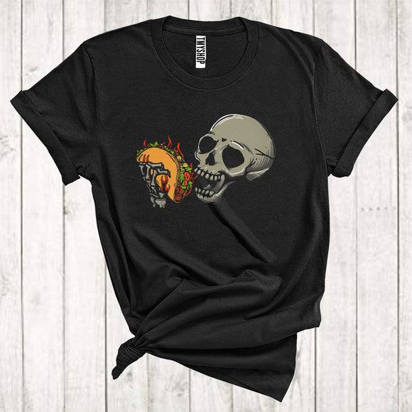 MacnyStore - Skull Eating Taco Funny Halloween Costume Mexican Food Lover Matching Family Group T-Shirt