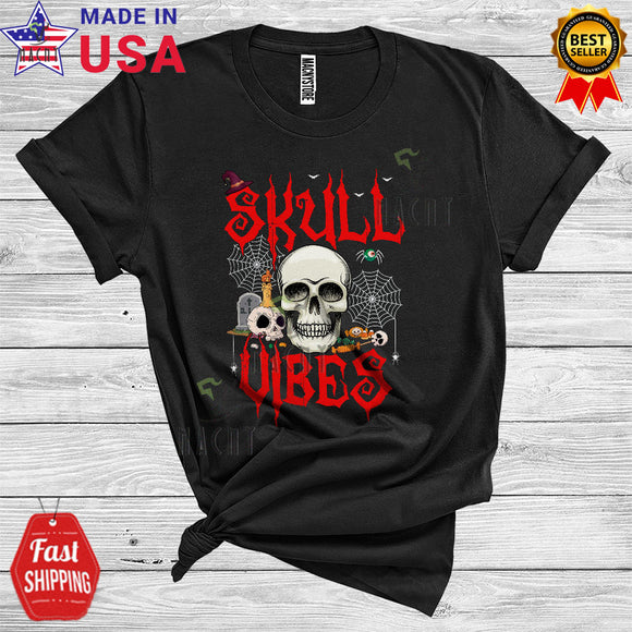 MacnyStore - Skull Vibes Cool Scary Halloween Costume Skull Skeleton Lover Matching Family Group T-Shirt