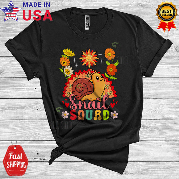 MacnyStore - Snail Squad Funny Animal Lover Women Girl Floral Flower Rainbow Sun T-Shirt