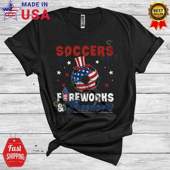 MacnyStore - Soccers Fireworks And Freedom Patriotic 4th Of July Proud American Flag Sports Player Lover T-Shirt