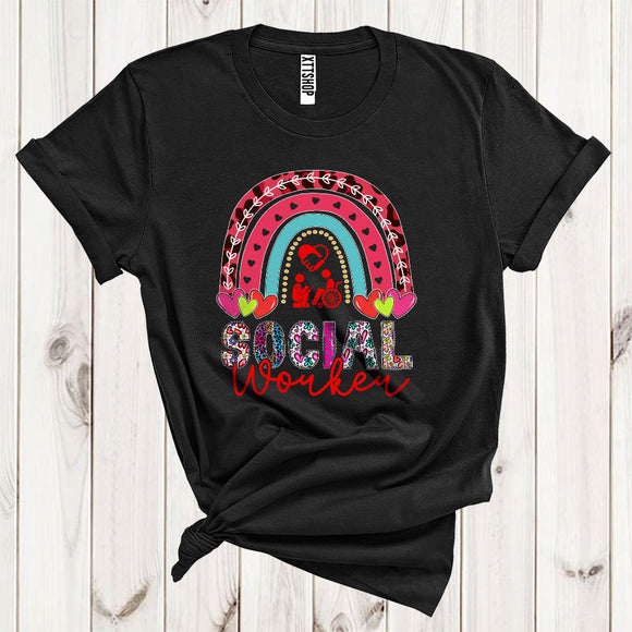 MacnyStore - Social Worker Cool Happy Valentine's Day Rainbow Heart Plaid Matching Career Job Group T-Shirt