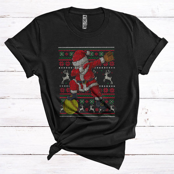 MacnyStore - Softball Dabbing Santa Player With Ball Cool Sports Sweater Lover Christmas T-Shirt
