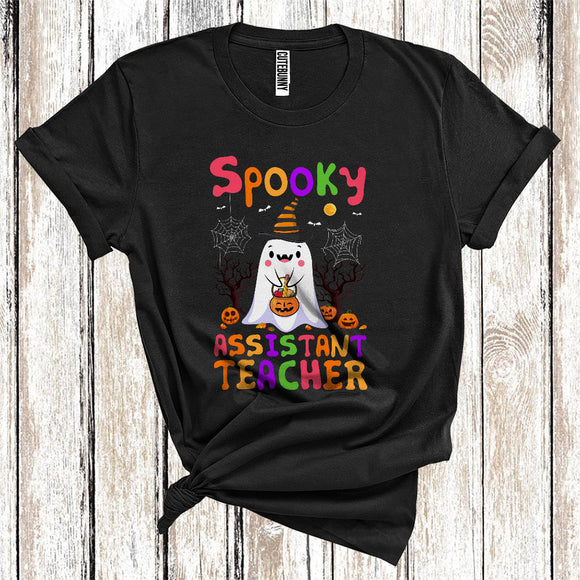 MacnyStore - Spooky Assistant Teacher Funny Witch Boo Ghost With Jack O Lantern Halloween Costume Careers Group T-Shirt