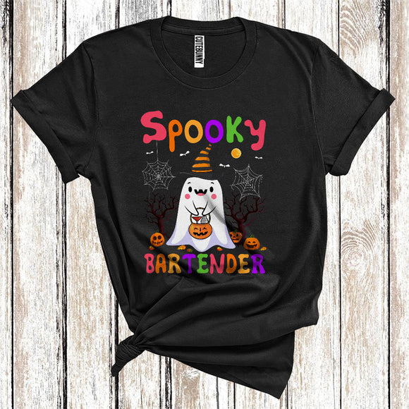 MacnyStore - Spooky Bartender Funny Witch Boo Ghost With Jack O Lantern Halloween Costume Careers Group T-Shirt