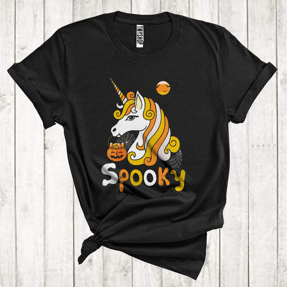 MacnyStore - Spooky Cute Halloween Costume Unicorn With Carved Pumpkin Candy Corn Lover T-Shirt