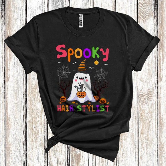 MacnyStore - Spooky Hair Stylist Funny Witch Boo Ghost With Jack O Lantern Halloween Costume Careers Group T-Shirt