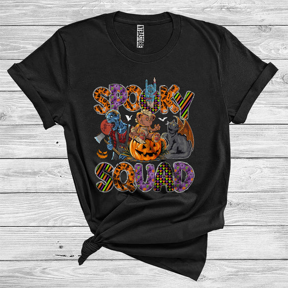 MacnyStore - Spooky Halloween Squad Cute Black Cat As Bat Zombies Horror Bear Carved Pumpkin T-Shirt