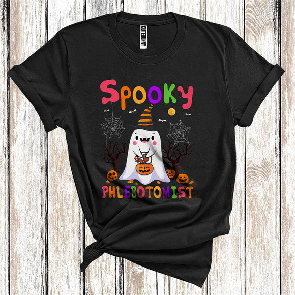 MacnyStore - Spooky Phlebotomist Funny Witch Boo Ghost With Jack O Lantern Halloween Costume Careers Group T-Shirt