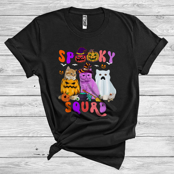 MacnyStore - Spooky Squad Funny Three Witch Pumpkin Ghost Boo Cats Halloween Costume Animal Lover T-Shirt