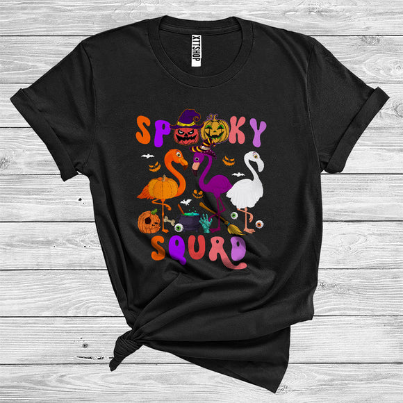 MacnyStore - Spooky Squad Funny Three Witch Pumpkin Ghost Boo Flamingos Halloween Costume Wild Animal Lover T-Shirt