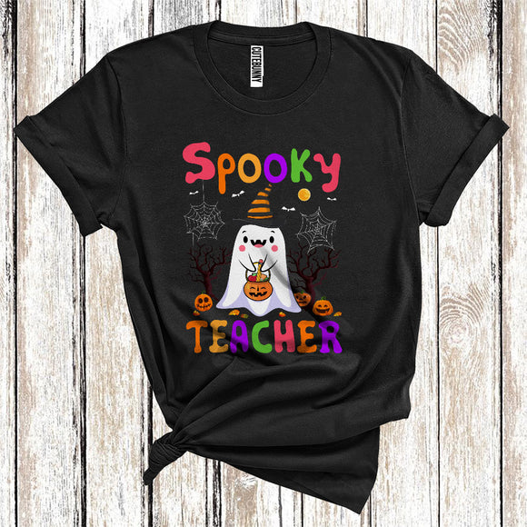 MacnyStore - Spooky Teacher Funny Witch Boo Ghost With Jack O Lantern Halloween Careers Group T-Shirt