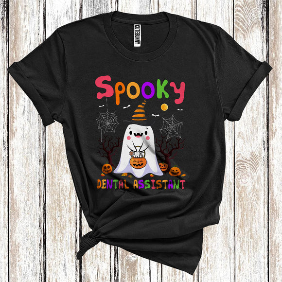 MacnyStore - Spooky Dental Assistant Funny Witch Boo Ghost With Jack O Lantern Halloween Costume Careers Group T-Shirt