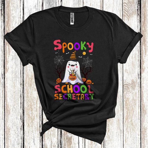 MacnyStore - Spooky School Secretary Funny Witch Boo Ghost With Jack O Lantern Halloween Careers Group T-Shirt