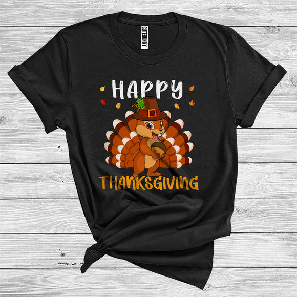 MacnyStore - Squirrel As Turkey Wearing Pilgrim Matching Turkey Hunting Wild Animal Happy Thanksgiving T-Shirt