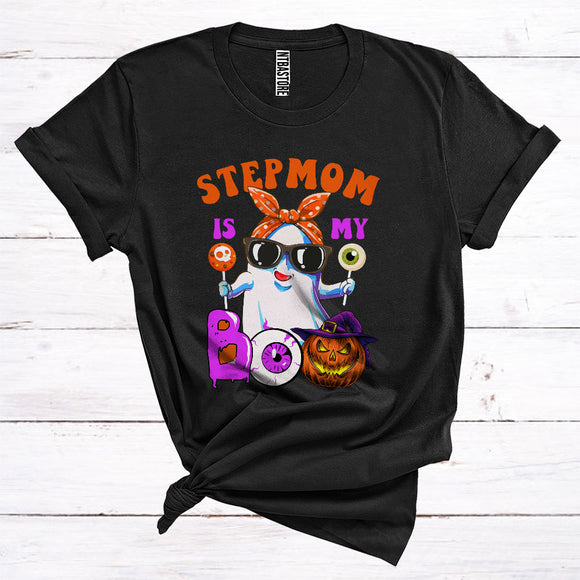 MacnyStore - Stepmom Is My Boo Cute Ghost Boo Sunglasses Bow Tie Witch Pumpkin Family Group Halloween T-Shirt