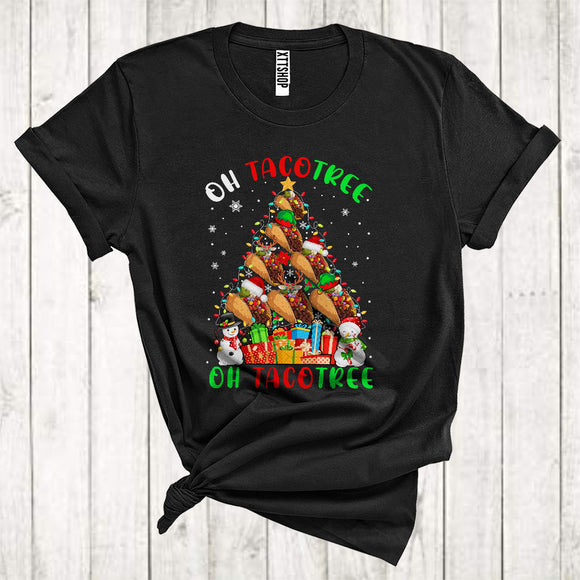 MacnyStore - Tacotree Funny Christmas Lights Tree Plaid Santa ELF Reindeer Xmas Mexican Food Lover T-Shirt