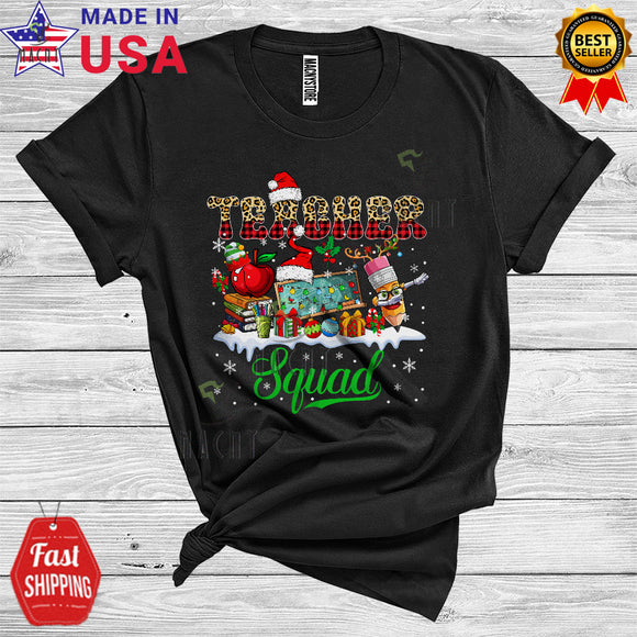 MacnyStore - Teacher Squad Funny Cute Christmas Lights Santa ELF Reindeer Teacher Tools Matching Group T-Shirt