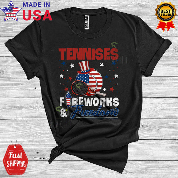 MacnyStore - Tennises Fireworks And Freedom Patriotic 4th Of July Proud American Flag Sports Player Lover T-Shirt