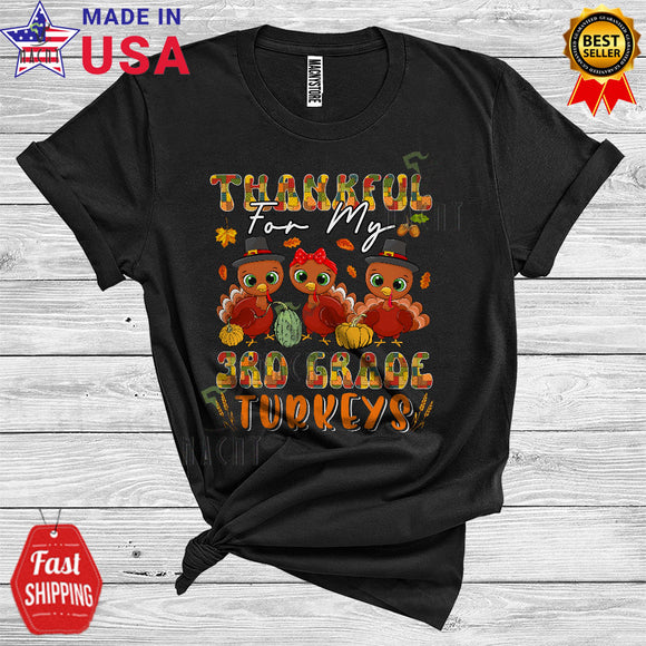 MacnyStore - Thankful For My 3rd Grade Turkeys Cute Pilgrim Turkey Fall Lover Thanksgiving Teacher Team T-Shirt