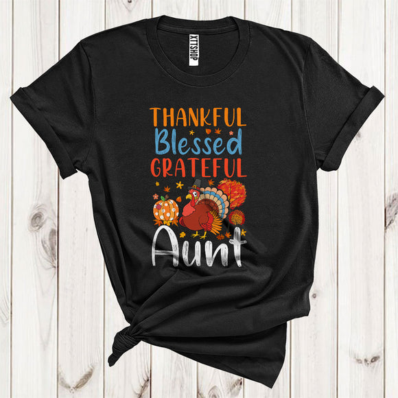 MacnyStore - Thankful Grateful Blessed Aunt Funny Pilgrim Turkey Fall Leaf Pumpkin Lover Family Thanksgiving T-Shirt