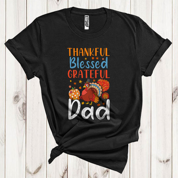 MacnyStore - Thankful Grateful Blessed Dad Funny Pilgrim Turkey Fall Leaf Pumpkin Lover Family Thanksgiving T-Shirt