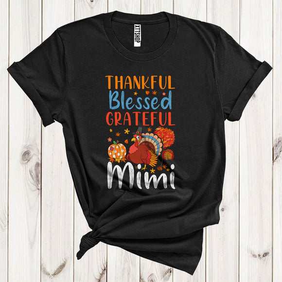MacnyStore - Thankful Grateful Blessed Mimi Funny Pilgrim Turkey Fall Leaf Pumpkin Lover Family Thanksgiving T-Shirt