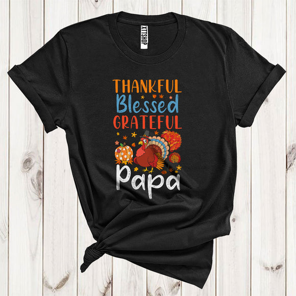 MacnyStore - Thankful Grateful Blessed Papa Funny Pilgrim Turkey Fall Leaf Pumpkin Lover Family Thanksgiving T-Shirt