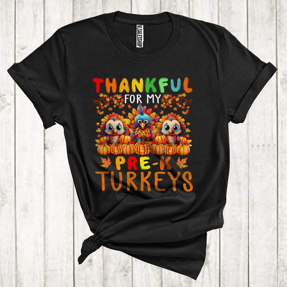 MacnyStore - Thankful For My Pre-K Turkeys Cool Thanksgiving Pumpkins Fall Tree Teacher Group T-Shirt