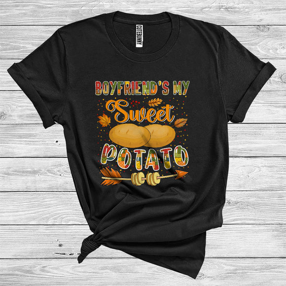 MacnyStore - Thanksgiving Boyfriend's My Sweet Potato Funny Couple Fall Leaves Autumn Potato Lover T-Shirt