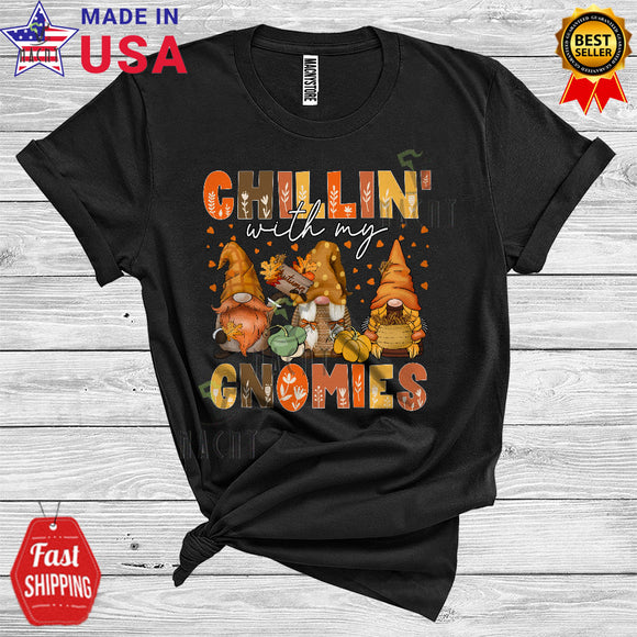 MacnyStore - Thanksgiving Chillin' With My Gnomies Cute Three Gnomes Autumn Lover Matching Group T-Shirt