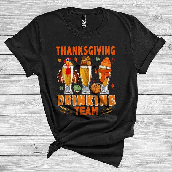MacnyStore - Thanksgiving Drinking Team Funny Three Turkey Pilgrim Beer Glasses Matching Group T-Shirt