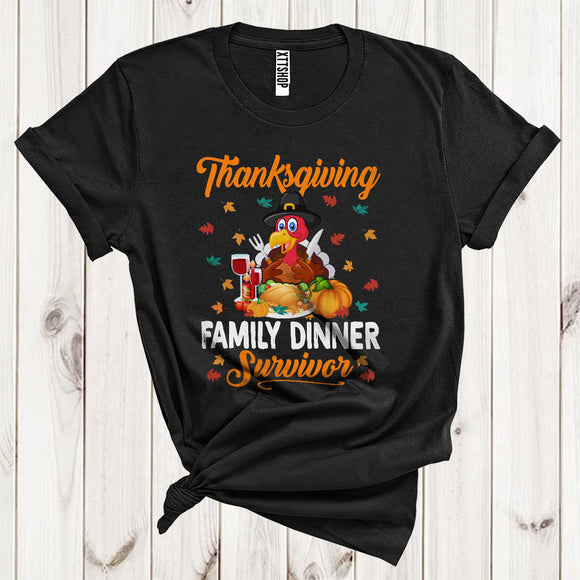 MacnyStore - Thanksgiving Family Dinner Survivor Funny Save Turkey Eating Dinner Fall Leaves T-Shirt