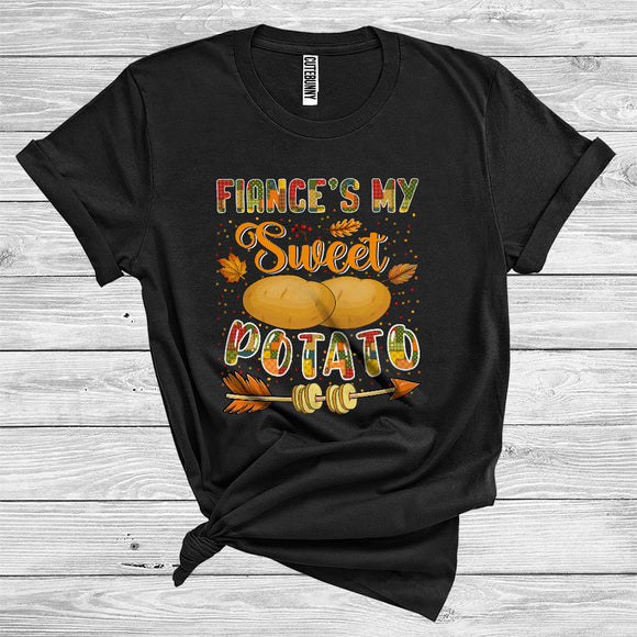 MacnyStore - Thanksgiving Fiance's My Sweet Potato Funny Couple Fall Leaves Autumn Potato Lover T-Shirt