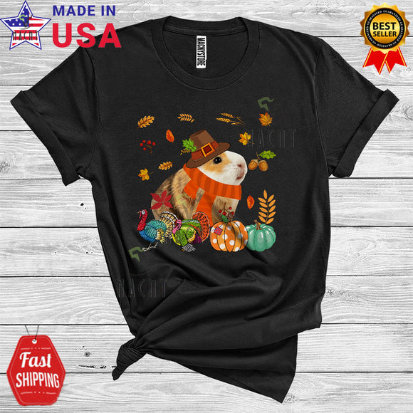 MacnyStore - Thanksgiving Guinea Pig Pilgrim Funny Turkey Pumpkin Fall Leaves Animal Lover T-Shirt
