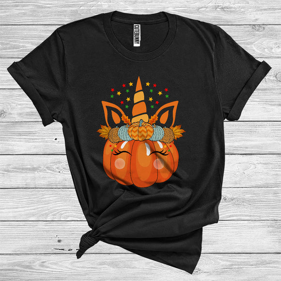 MacnyStore - Thanksgiving Halloween Costume Unicorn Pumpkin Face Funny Girls Kids Unicorn Pumpkins Lover T-Shirt