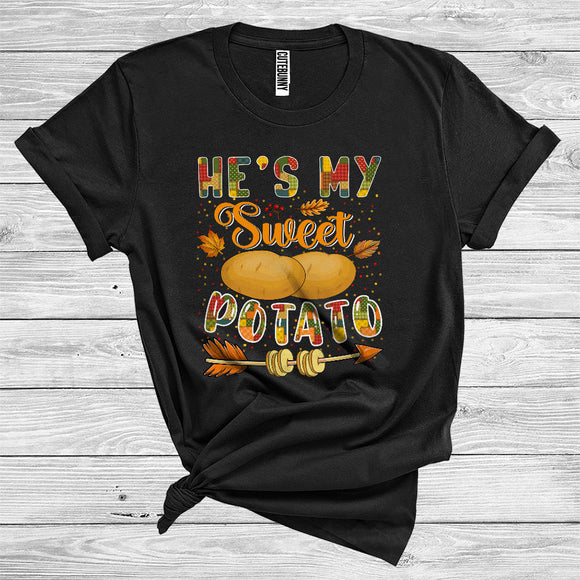 MacnyStore - Thanksgiving He's My Sweet Potato Funny Couple Family Fall Leaves Autumn Potato Lover T-Shirt