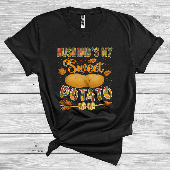MacnyStore - Thanksgiving Husband's My Sweet Potato Funny Couple Family Fall Leaves Autumn Potato Lover T-Shirt