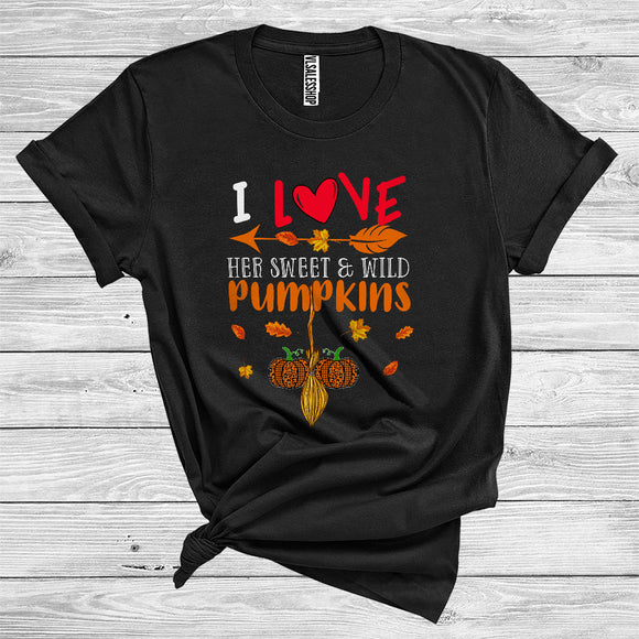 MacnyStore - Thanksgiving I Love Her Sweet And Wild Pumpkins Funny Couples T-Shirt