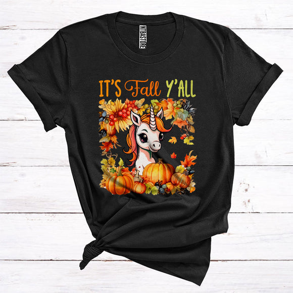 MacnyStore - Thanksgiving It's Fall Y'all Unicorn Pumpkin Floral Magical Animal Lover T-Shirt