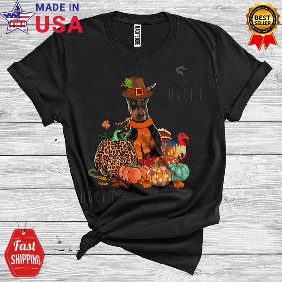 MacnyStore - Thanksgiving Leopard Pumpkin Turkey Fall Autumn Pilgrim Dobermann Lover T-Shirt