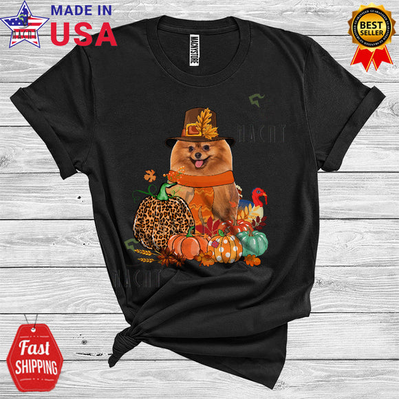MacnyStore - Thanksgiving Leopard Pumpkin Turkey Fall Autumn Pilgrim Pomeranian Lover T-Shirt