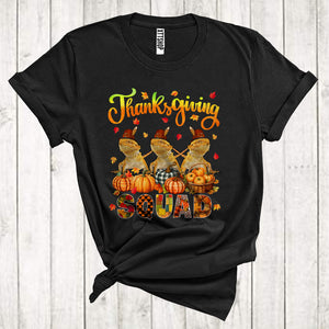 MacnyStore - Thanksgiving Squad Cool Pumpkins Fall Leaf Three Pilgrim Bearded Dragons Animal Lover T-Shirt