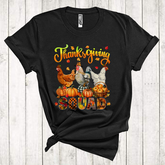 MacnyStore - Thanksgiving Squad Cool Pumpkins Fall Leaf Three Pilgrim Chickens Animal Lover T-Shirt