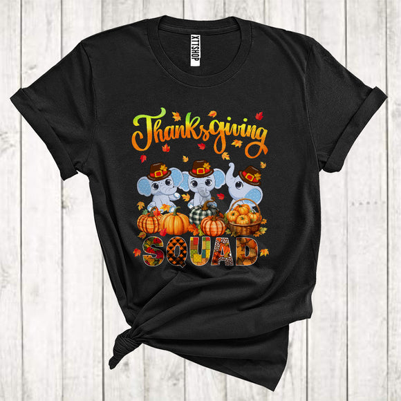 MacnyStore - Thanksgiving Squad Cool Pumpkins Fall Leaf Three Pilgrim Elephants Animal Lover T-Shirt
